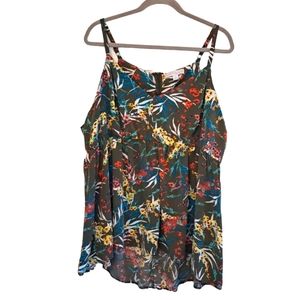 Boutique Flowy Spaghetti Strap Floral Leaves Tank Top Plus Size 3X